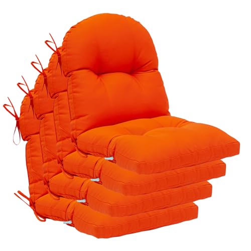 Image of QILLOWAY Tufted Outdoor Chair Cushion Set of 4, Waterproof 43x20x4 Inch Non Slip Replacement Pad for Wicker Lounge Patio Furniture, Orange