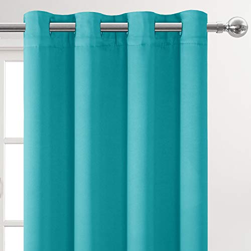 Image of IVAZA Living Room Bedroom Room Darkening Thermal Insulated Polyester Solid Blackout Curtain Noise Reducation Long Door Curtain 9 feet Set of 2(Aqua)