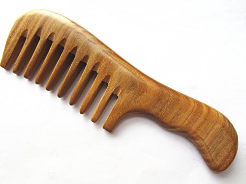 Myhsmooth Gs-2w-wt Wide Tooth Wood Handmade Natural Green Sandalwood No Static Comb with Aromatic Scent for Detangling Curly Hair and Gift -Made of a Whole Piece of Green Sandalwood, Not Mosaic(6.9")