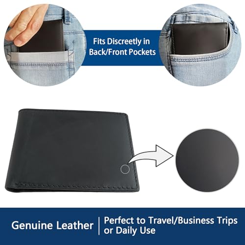Men's Slim RFID Blocking Leather Wallet - Full Grain Bifold with 6 Card Slots & Hidden Pockets | Front Pocket Design (4.3") | Matte Black Business Gift Box2