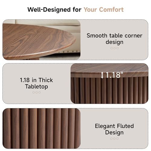 Image of 31.5 inch Round Coffee Table, Modern Fluted Accent Center Table with Metal Frame, Wooden Circle Coffee Tables for Living Room Small Space or Office (Walnut)