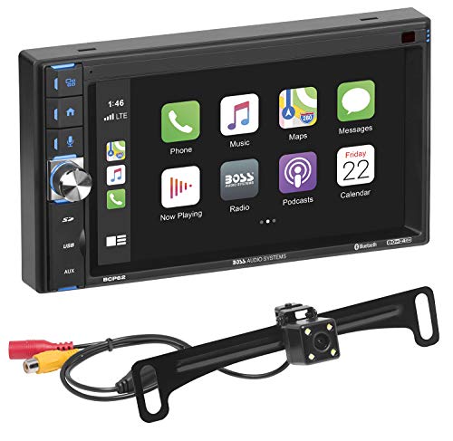 BOSS Audio Systems BCP62-RC Apple CarPlay Car Multimedia Player - Double Din, 6.2 Inch Capacitive Touchscreen, Bluetooth, USB, No DVD, Multi-Color Illumination, Backup Camera Included