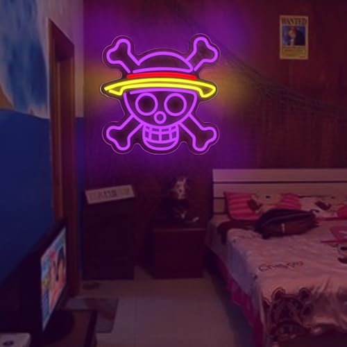 PILOYINDE One Piece Neon Schild Anime Ruffy LED Neonlicht Wanddekoration...