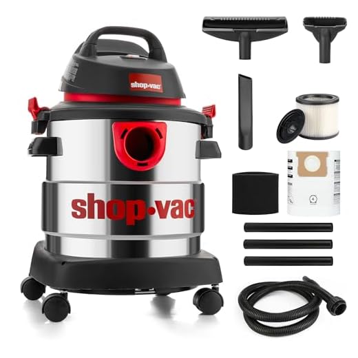 Shop-Vac 5989305 Wet/Dry Vacuum, 5 Gallon, 4.5 Peak HP Stainless Steel Vacuum, 1.25 Inch Diameter x 7 Foot Hose, 6 Ft Cord Length, Ideal for Jobsite, Garage, Car & Workshop