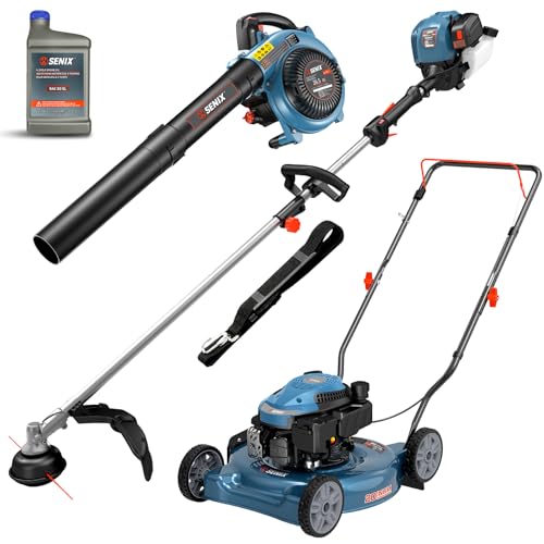 SENIX 17-Inch 26.5 cc Gas Weed Wacker, 20-Inch 144 cc 4-Cycle Gas Lawn Mower and 26.5cc Gas Leaf Blower Kit