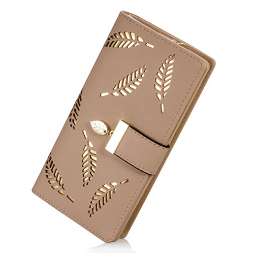 Handcrafted Vegan Leather Leaf Bi-Fold Card Coin Holder Long Wallet
