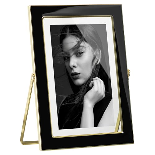 Image of eletecpro 4x6 Enamel Floating Picture Frame with 4.7 inch x 6.7 inch Real Double Glass Cover for Floating Effect, Black Floating Photo Frame for Tabletop, Display Multi-Size Photos and Artworks, Desk Decor