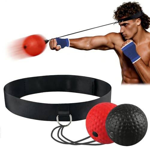 Boxing Reflex Ball Training Set with Adjustable Headband 2 Speed Reaction Balls + Spare Strings for Hand Eye Coordination Punching Speed & Fitness Fun Boxing Equipment for Adults & Kids Home Workout