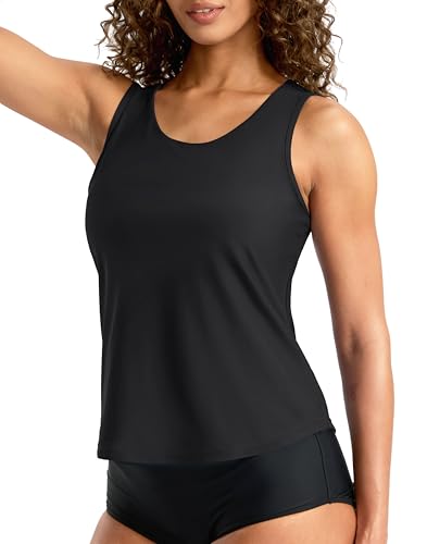 G Gradual Tankini Tops for Women High Neck Swimsuits Swim Top Modest Bathing Suit Swimwear Tank Top only No Bottom(Black,XL)