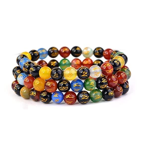 Rebinyn CRYSTAL PALACE 7 Chakra(Combo of 3) Bracelet Engraved 8 mm Beads Crystal Stone - Multicolor(Unisex Adult)
