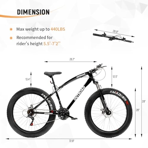 Outroad Fat Tire Mountain Bike with 26 inch Wheels, 21 Speed