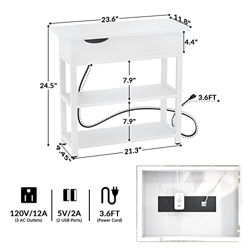 Aheaplus Sofa Side Table With Usb Ports And Outlets, Narrow End Table Set Of 2 With Charging Station, Bedside Nightstand With Storage Shelves, Slim Side Table For Small Space, Living Room, Metal Frame #TOP2