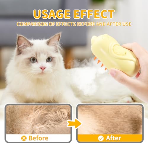 Image of Rechargeable 3in1 Self-Cleaning Cat & Dog Deshedding Brush with 2 Gears for Long & Short Hair - Yellow