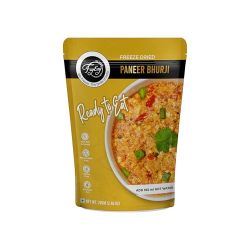 Image of FzyEzy Gourmet Freeze-Dried Paneer Bhurji - Authentic Indian Culinary Delight | Instant Ready-to-Eat Paneer Dish | High-Protein Jain-Friendly Meal | Gluten-Free | Preservative-Free | Just Add Hot Water | Rich Taste & Aroma Preserved | 70g Pack