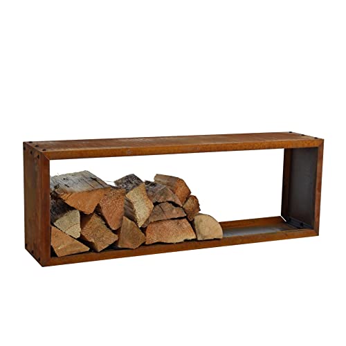 ESTEXO Kaminholzregal Brennholzregal Edelrost Feuerholzregal Rost Cortenstahl Holzregal Ablage Kaminholzständer Stapelregal (115x40x25 cm)-2