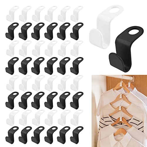 Gancho para Perchas, 50 Ganchos de Gancho, Ganchos para Perchas de Plástico, Ganchos de Conector de Percha de Prenda, Colgador Organizador para Guardia Vestido Armario (Negro, Blanco) Cover