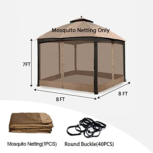 Gazebo Universal Replacement Mosquito Netting - Gafrem Outdoor 8'X8' Gazebo 4-Panel Screen Walls With Zipper (Khaki) #TOP4