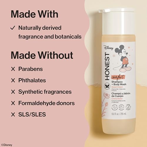 Image of The Honest Company 2-in-1 Cleansing Shampoo Body Wash, Gentle Enough for Baby Dermatologist Tested Tear-free Hypoallergenic Disney's Mickey Mouse Comfort Sweet Cream 10 fl oz