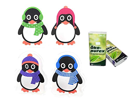 10X 4er Set Taschenwärmer Pinguin -tolles Handwärmer, Taschenheizkissen + 2X Öko-Purex Taschentücher (10X 4er Pack)