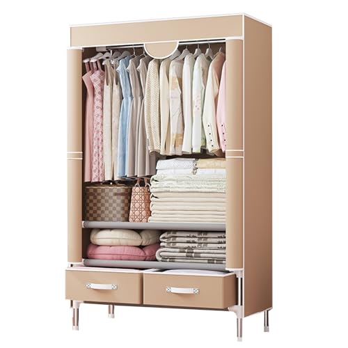 Armario portátil de fácil montaje, solución de almacenamiento estable e ideal para dormitorio, habitación de invitados o hotel, color beige y marrón
