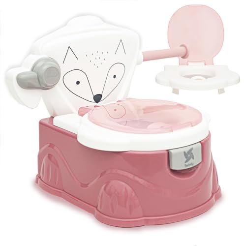 Twinly Foxy Pot Bébé Apprentissage Propreté | Pot Enfant avec Réducteur WC, Porte-Rouleau et Chasse d'Eau Mécanique | Ergonomique, Antidérapant et...