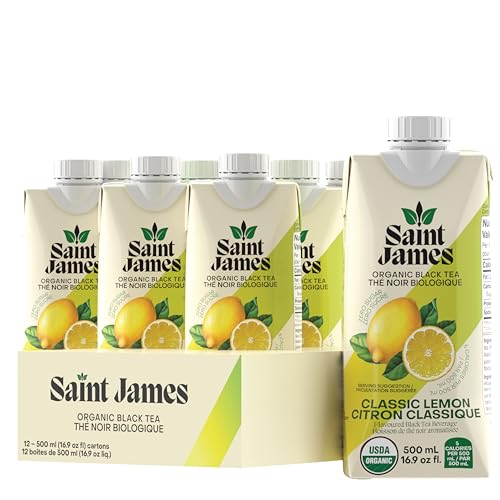 Saint James Organic Black Tea, Classic Lemon, Zero Sugar, Kosher, USDA Certified Organic, 16.9 Fluid Ounce (Pack of 12)