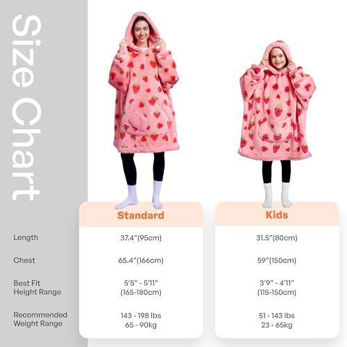 Image of Giggling Getup Wearable Blanket Hoodie for Girls and Boys Warm Cozy Sherpa Fleece Hooded Blanket Sweatshirt Oversized Hoodie with Giant Pocket & Sleeves for Kids Strawberry
