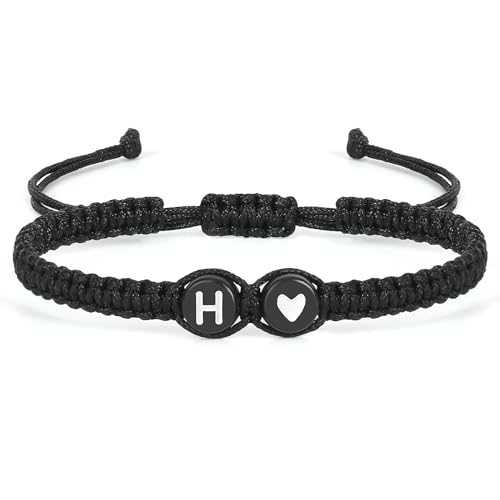 Image of Initial Letter Bracelet for Women Men, Alphabet Handmade Black Adjustable Braid Rope Heart Bracelet, Jewelry Gifts for Daughter Mother's Day Mom Sister