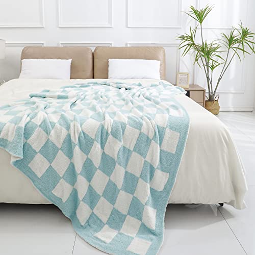 Bearberry Fuzzy Checkerboard Grid Throw Blanket Soft Cozy Warm Microfiber Bed Blanket Decor For Couch Sofa Bed Travel Home (Baby Blue, 60''X80'') #TOP2
