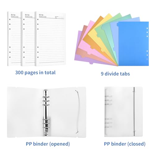 Kesote Ringbuch A5 Nachfüllbar Notizbuch Liniert 150 Blätter Budgetplaner mit Register Tagebuch Binder 6 Löcher Ringbuch (300 Seiten)