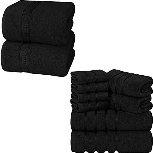 Utopia Towels Bundle Of 10 Bath Sheets & Viscose Towel Set - 2 Pack 600 Gsm Jumbo Bath Sheets - Set Of 8 Bath Linen Viscose Towels - Highly Absorbent Luxury Towels (Black) #TOP22