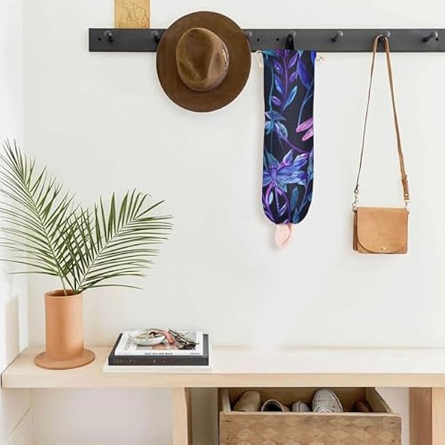 xigua Watercolor Dragonflies Plastic Bag Holder Wall Mount with Drawstring 1 Pack, Reusable Grocery Bag Organizer Decor for Bags, Socks, Underwear, And Neckties