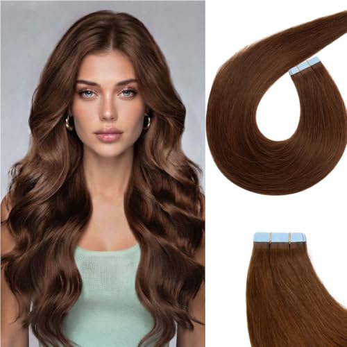 AGMITY Tape Extensions prawdziwe włosy, brązowe, gładkie, prawdziwe włosy