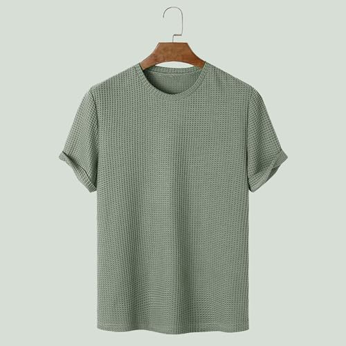 Image of London Hills Men's Waffle Textured T-Shirt | Solid Regular Fit Round Neck Half Sleeve Casual Wear Tee | Soft, Breathable & Lightweight Fabric