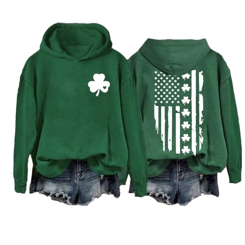 MOGUI Irish American Flag Bundle - Shamrock Flag Shirt Sweatshirt T-Shirt & St. Patricks Day Clover Print Hoodie