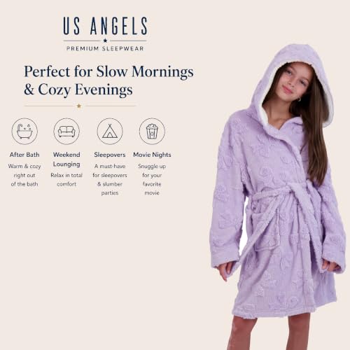 Image of US Angels Plush Robe For Girls- Plush Winter PJ Robe With Pockets, Hoodie & Belt- Ultra-Soft Bathrobe