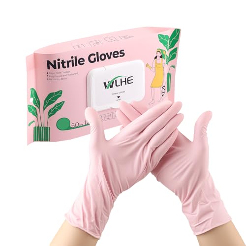 WLHE 12” Long Nitrile Gloves, Disposable Cleaning Glove, Powder Free & Hypoallergenic for Cooking, Household, Pack of 50 (Pink, Medium)