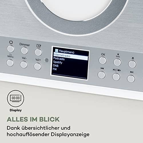 auna Silver Star Swing Vertikal Kompaktanlage - Internet Stereoanlage, DAB+ Radio mit FM-Tuner, CD-Spieler, Bluetooth, MP3, USB-Anschluss, AUX, inkl. Fernbedienung, Silber – Bild 7