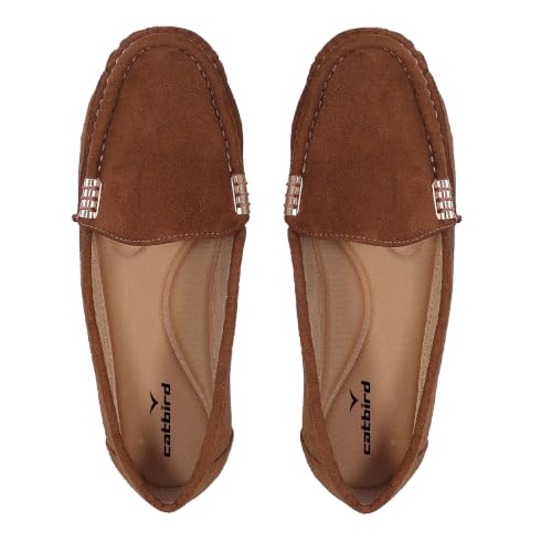 Image of CatBird Women's Suede Finish Loafers | Slip-On Flat Shoes with Minimal Metal Detail | Soft Cushioned Footbed and Flexible Grip Sole | Ideal for Office, Everyday Wear, Travel and Casual Outings