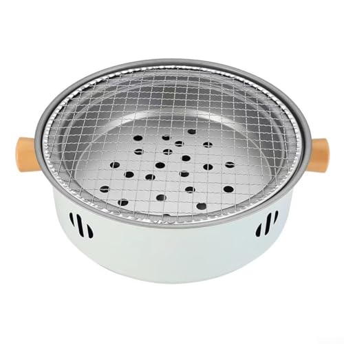 Parrilla de carbón portátil de 32,6 cm, compacta con mesa extraíble, de acero inoxidable, equipo de cocina al aire libre para camping, picnics, playa, eventos en el patio trasero (blanco)