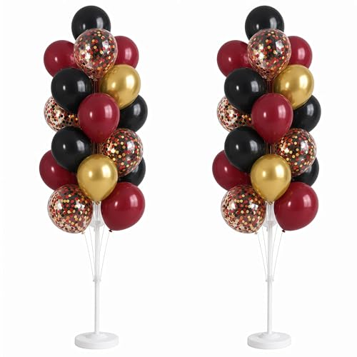 Image of Hiins Balloon Column Kit Set of 2, Burgundy Black Gold Birthday Party Decor
