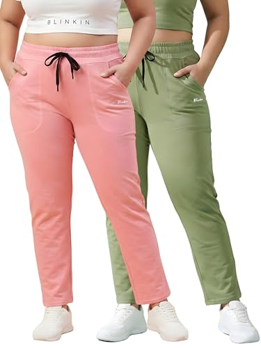Image of BLINKIN Ankle Length Plus Size Cotton Track Pant for Woman | Ultimate Summer Lowers & Pajama for Women Pack of 2 (combo-plus-86)