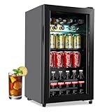 BINMIT Mini Fridge with Glass Door, 3.0 Cu.ft Small Beverage Refrigerator for Bedroom, Office, Bar, Living Room, RV - Compact Drink Fridge for Wine, Soda, Beer - Adjustable Temperature Control, Black