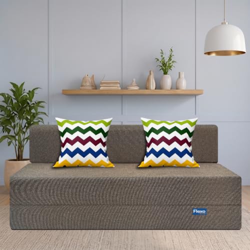 Image of Starlon 3 Seater Sofa Cum Bed Foldable 3-in-1 Sofa Bed with 1 Year Warranty, Washable Jute Fabric Cover & 2 Waves Pillows | Guest Bed | Coffee Brown 6x6.5 Ft