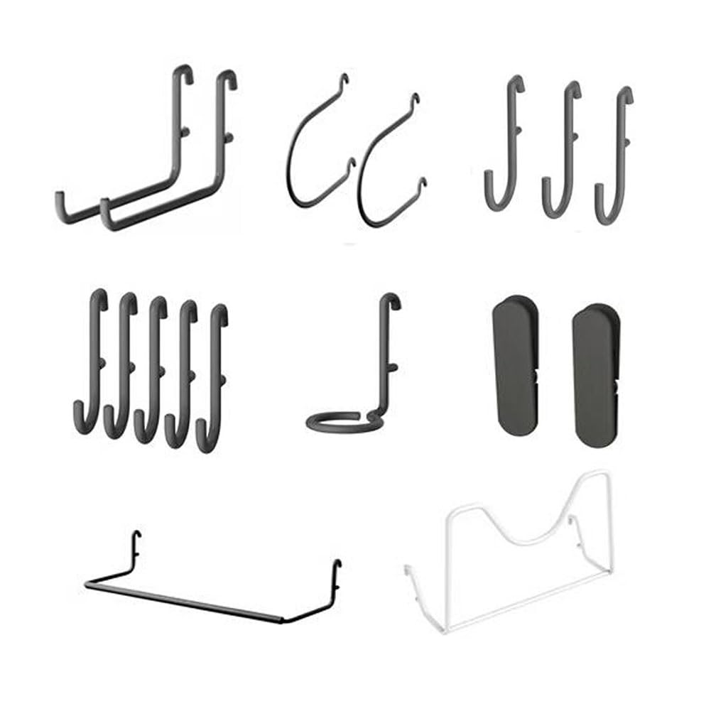 Metalowy zestaw organizerów do pegboardów z 17 akcesoriami, wszechstronne panele do przechowywania narzędzi, biała perforowana tablica narzędziowa, idealna do garażu, warsztatu i rzemiosła (28 x 28 cm