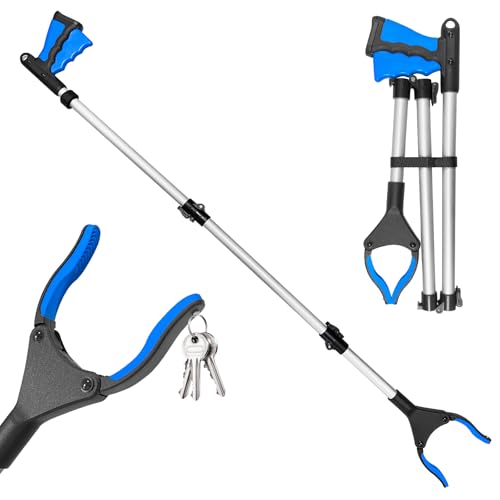 Bellanova Pinza Recoge Objetos Multifuncional, Pinza Larga de 108 cm de Longitud Extendida, con Diseño de Tres Pliegues, Cabeza Giratoria 360° y Puntas Magnéticas para Recoger Basura (Azul)