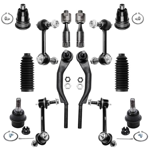 Detroit Axle - 14pc Front Suspension Kit for 2003 Chevy Trailblazer GMC Envoy Isuzu Ascender Olds Bravada 4 Upper & Lower Ball Joints 4 Front Rear Sway Bar Links 4 Inner & Outer Tie Rods 2 Boots