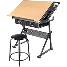Topeakmart Height Adjustable Drafting Table Drawing Desk Tiltable Tabletop Art Craft Work Station with Stool for Artists Painters Students Adults