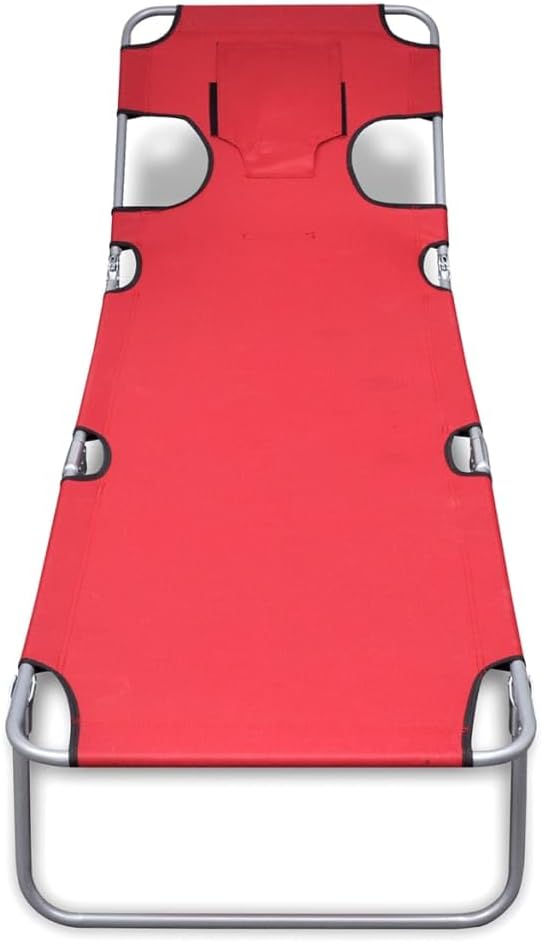 Folding Sun Lounger with Head Cushion,Outdoor Chaise Lounge,Patio Lounge Chair,Beach Sunbathing Chair,Camping Chair,Portable Loungers,for Patios,Pools,Lawns,Camping,Powder-coated Steel Red