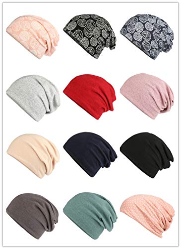 HONENNA Flower Printed Beanie Women Turban Headband Chemo Cap (2 Pack Set 19)